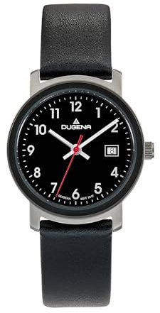 Dugena Damen-Armbanduhr Nero, Quarz, Edelstahlgehäuse, Mineralglas, Lederarmband, Dornschließe, 5 bar