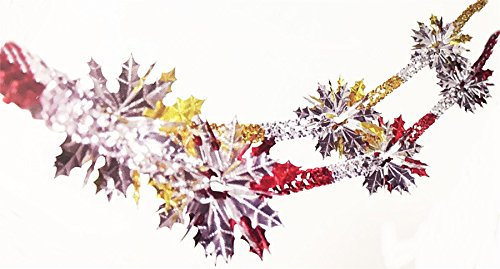 Twin Pack Christmas Holly Leaf Foil Garland 2.7m Xmas Party Wall Window Ceiling Hanging Decorations Home Swirls Festive