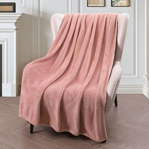 Exclusivo Mezcla Extra Large Fleece Throw Blanket for Couch, Sofa, 300GSM Super Soft and Warm Blankets, Dusty Pink Throw All Season Use, Cozy, Plush, Lightweight, 127x178 CM