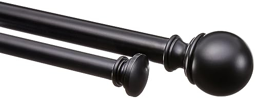 Amazon Basics Bastone per tenda doppio estensibile con terminali rotondi, da 183 a 366 cm, nero