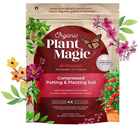 Compressed Organic Potting Soil for Garden, Plants & Vegetables - Expands 4x When Mixed with Water - Indoor or Outdoor Use - Plant Food Mix Derived from Natural Coconut Coir & Worm Castings Fertilizer