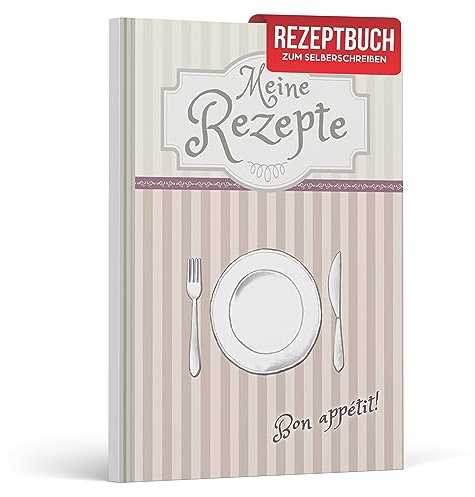 LifeDesign Receptbok för att skriva själv A5 – mina recept – anteckningsbok A5-recept bok själv, gör-det-själv kokbok skriva själv, inbunden med stabil trådbindning, 120 sidor, register