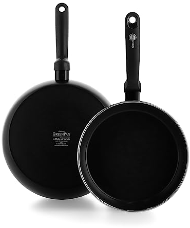 GreenPan Torino Gesunde Antihaft-Keramik Bratpfanne 2er Set, 24 cm & 28 cm, PFAS frei, Induktion, Backofenfest bis 160°C, Spülmaschinenfest, Schwarz