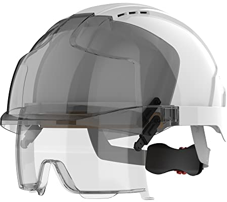 JSP EVO VISTAlens Casco di sicurezza con occhiali integrati, Ventilato, Bianco/Grigio (AMB170005F00)