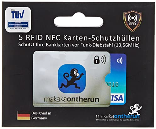 Erwachsene Schutzhülle MakakaOnTheRun RFID NFC Schutzhüllen für Bankkarten (5er Set), Schwarz, MOTR-Sleeves5