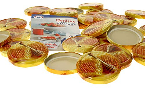 MamboCat Lot de 50 couvercles pour pot de conservation avec miel Capacité : 82 ml / 350 ml / 435 ml I Twist-Off I pour bocaux I + livret de recettes inclus