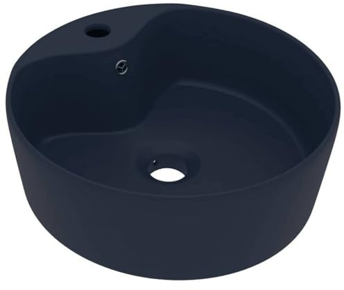 vidaXL Lavabo de luxe avec trop-plein Bleu foncé mat 36x13cm Céramique