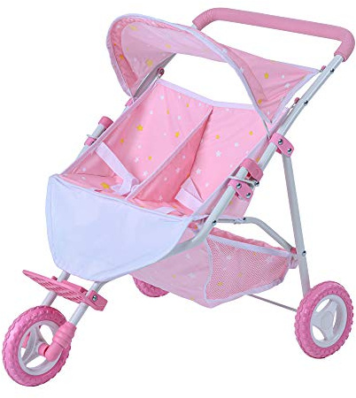 Olivia's Little World Cochecito Silla De Paseo Doble para Muñecas Rosa OL-00012