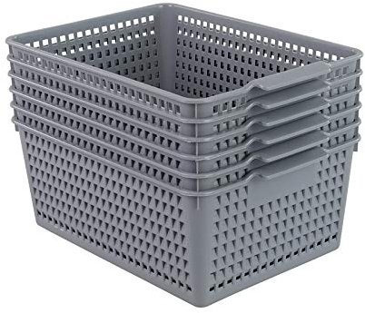 Gloreen 6 Packs Plastic Storage Basket, Multipurpose Basket for Organizer | Grey Desktop Storage Basket Box for Kitchen Cupboard