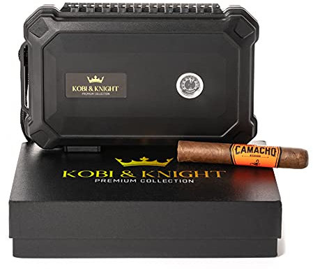 Kobi & Knight Humidor per sigari da viaggio con igrometro, custodia per sigari da 15 x 20 cm, impermeabile, antipolvere, portatile, kit per umidificatore antiurto, accessori per sigari, set regalo per