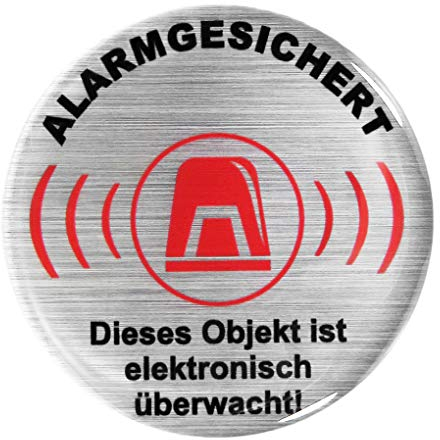 BIKE-label Warnschild 3D Aufkleber Dm 50 mm in Alu Optik Alarmgesichert 900025VA
