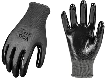 Vgo... 10Pairs Work Gloves Nitrile Coated, Gardening Gloves Non-Slip Utility for Garden Assembly Logistic, Latex Free(Black,M,NT2110)