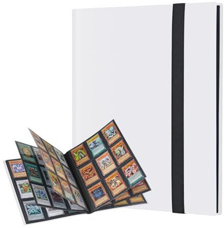 Lictin Raccoglitore Carte da Collezione di Giochi - Album Trasparente Impermeabile con 396 Tasche per Carte da Gioco, Card Binder con Guscio e Cinturino Neri, 22 Fogli, 9 Griglie per Pagina(Bianca)