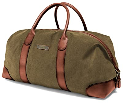 DRAKENSBERG Canvas Leder Weekender 'David' (55cm) Reisetasche Herren Damen, wasserabweisend, erweiterbar | 45L, Oliv-Grün, DR00126-M