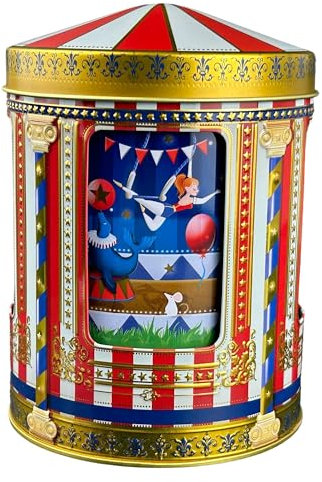 Carillon Circo - Barattolo per pasticceria, contenitore per biscotti, scatola di latta, contenitore per biscotti e pan di zenzero, in rilievo e stampato. Vol. 750 ml. Dimensioni: 12 x 16 cm