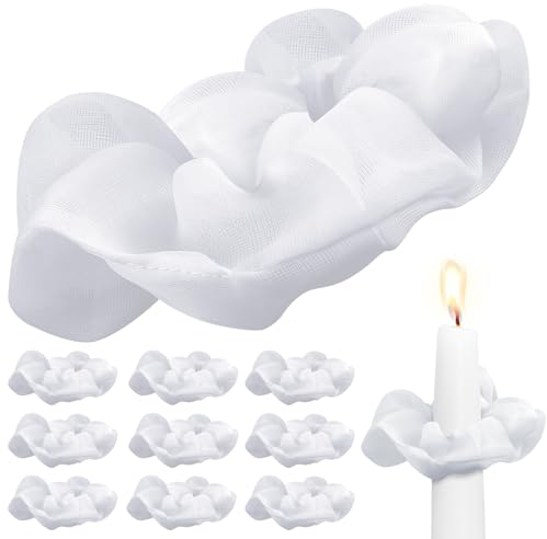 10 Stück Tüll Tropfenfänger für Kerzen 3-5 cm Durchmesser Organza Kerzen Tropfenfänger Weißer Kerzen Tropfschutz Dekorativer Kerzen Rock für Kommunion Kerzen Taufe Hochzeiten