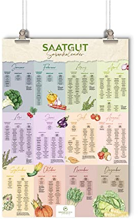 Calendario stagionale per frutta e verdura, formato A1, calendario per semina, calendario da giardino con illustrazioni