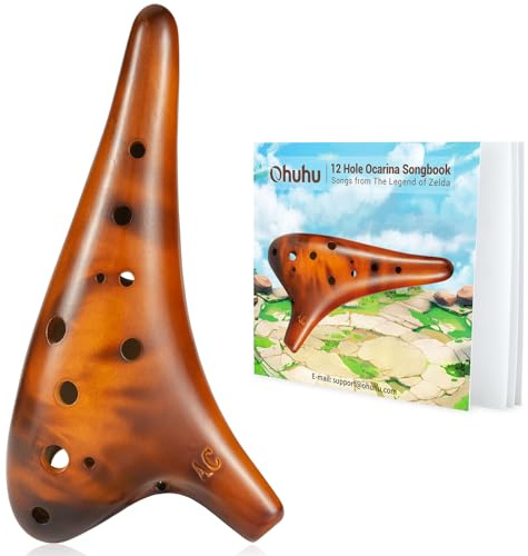 Ocarina Instrument with Song Book: Ohuhu Ceramic Ocarina with a Neck-Strap Cord, FDA Tested 12 Hole Alto C Ocarinas Play By Link Triforce Gifts for Music Fans with Protective Bag