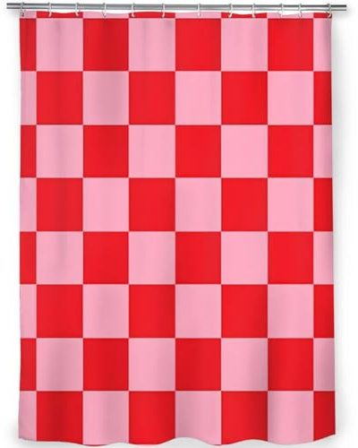 Duschvorhang aus Polyester 120x190cm Karierte Rosa und Rote Anti-Schimmel Stoff Badevorhang Waschbar Wasserdicht Abstrakt Ombré Duschvorhänge für Badezimmer Badewanne mit 12 Duschvorhängeringen