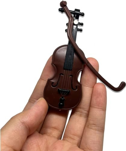 Juroicessry Violon miniature avec support, archet et étui, parfait mini instrument de musique pour décoration de maison de poupée et collectionneurs, décoration d'intérieur, violons acoustiques