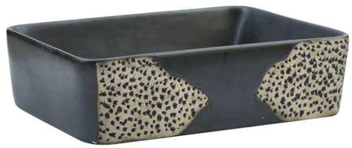 vidaXL Aufsatzwaschbecken, Rechteckig Waschbecken mit Muster, Handgefertigt Waschtisch Waschschale für Badezimmer, Handwaschbecken Spülbecken, Schwarz 46x35,5x13cm Keramik
