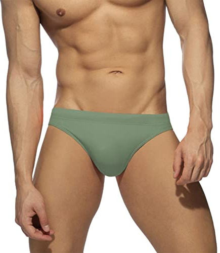 Badehose Herren Eng Badeslip Sexy Slip Low Rise Schwimmhose Sommer Bademode mit Abnehmbarem Pad Wassersport Badeshorts Unterwäsche für Strand Pool Armeegrün M