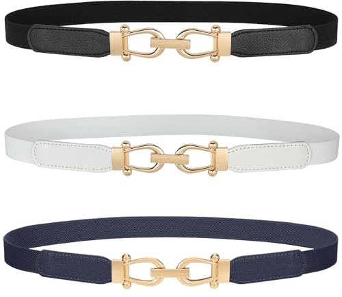 WERFORU Frauen Dünner elastischer Gürtel für Kleider,Dünne Retro Stretch Taille Gürtel mit goldener Schnalle