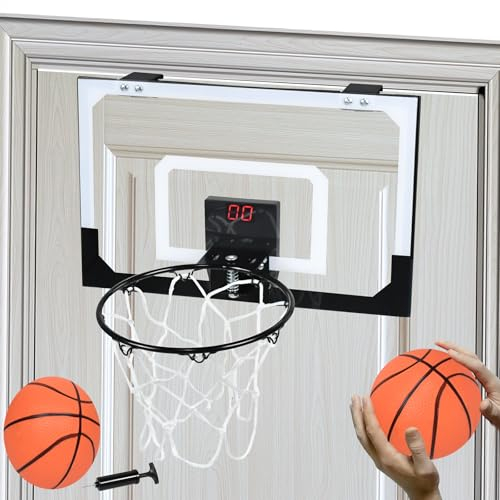 ORHEYA Hängender Mini Basketballkorb für Kinderzimmer mit Bällen und elektronischer Anzeigetafel, Tür Basketballbrett Spielzeug mit Sound-Effekten