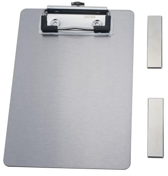 Magnetische Klemmbretter aus Edelstahl, Mini-Metall-Klemmbrett mit 304 flachem Profil-Clip, schwarzes Brett für Kühlschrank, Kochrezeptschienen, Nachrichtenbrett (10,9 x 16,5 cm)