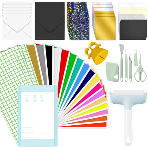 Zinueen Starter Kit für Cricut Joy - Extra Bundle für Anfänger Mit 17 Farben 12x5.5 Zoll Smart Vinyl Permanent, 3 Transferfolie, Insert Cards Set, Basiswerkzeuge Kit, Roller Making Bundle
