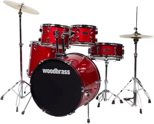 Woodbrass AD100 - Batería con purpurina, color rojo para principiantes, lista para usar, accesorios incluidos, kit de batería acústica completa barriles de álamo