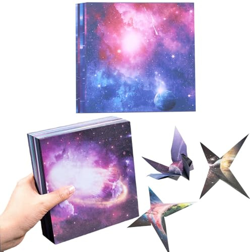 100 Sheets Origami Paper 15cm x 15cm Double Sided Starry Night with 12 Zodiac Signs and Galaxy Outer Space Patterned for Kids DIY Scrapbook Paper Christmas Craft