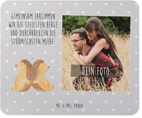 Mr. & Mrs. Panda Personalisiertes Foto Mauspad Igel händchenhaltend - Geschenk, Hocheitstag, Liebesgeschenk, große Liebe, Ehemann, Hand in Hand,