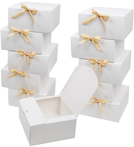 AWCIGG 12 Cajas de Regalo Blancas, 20 x 20 x 10 cm, Caja de Regalo Grande con Tapa y Cintas para Vacaciones, Navidad, Bodas, Cumpleaños, Envoltorio de Regalo