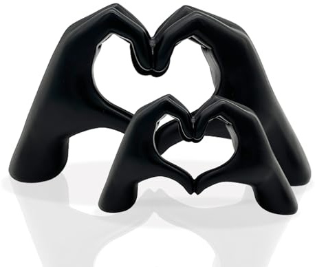 Heart Hands Modern Sculpture - Love Gesture Desktop Statue Ornaments for Shelf Decoration (Black, 2 Pcs)