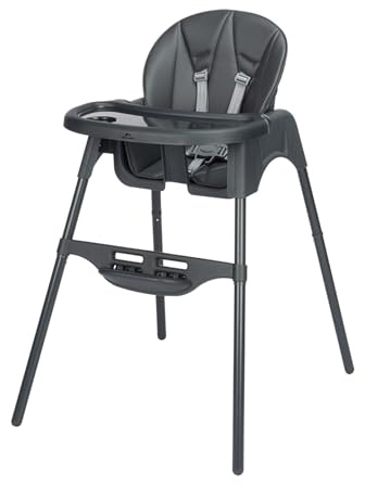 Bebeconfort Meely Plus, chaise haute bébé 2-en-1, 6 mois - 3 ans, coussin rembourré, chaise enfant légère (4 kg), repose-pieds et tablette réglables, dossier inclinable d'une main, Tinted Graphite