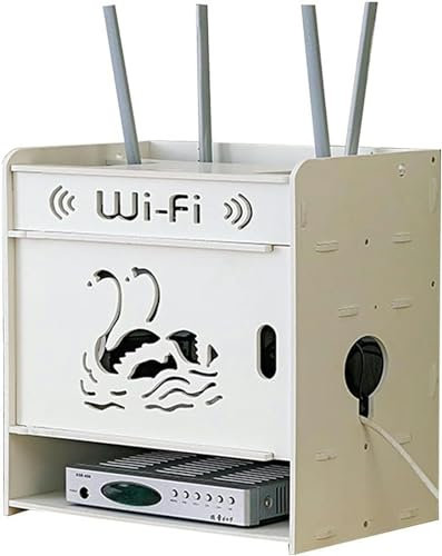 Wall Mount Router Shelf for TV Lower Row Socket Occlusion Box Wireless Router Storage Box with Cable Management Desktop Storage Box for Router (White 31x21x32cm)