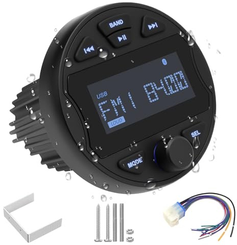 Marine Boat Stereo Receiver, Waterproof Boat Stereo Radio System, Marine Digital MP3 Player, No CD Player, 3 LCD Display, AM/FM Radio, USB Port, BT, AUX Subwoofer for Boat ATV UTV Off-Road Vehicles