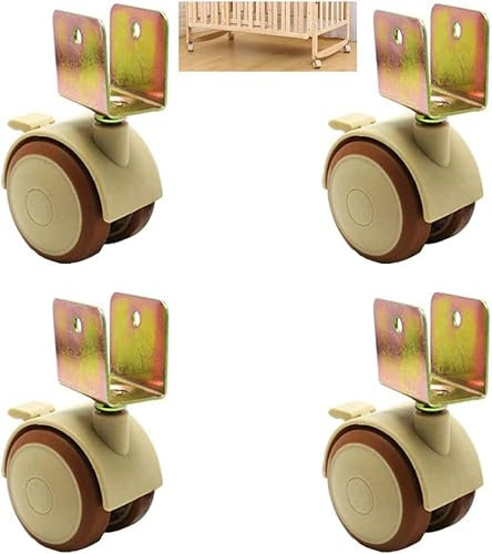 SDGBCXD, Rotella for impieghi gravosi, 4 pezzi Rotella for culla for bambini in gomma Rotella girevole for culla da 2 pollici Ruota for mobili con freno, carico 100 kg, doppia ruota, silenziosa, con s