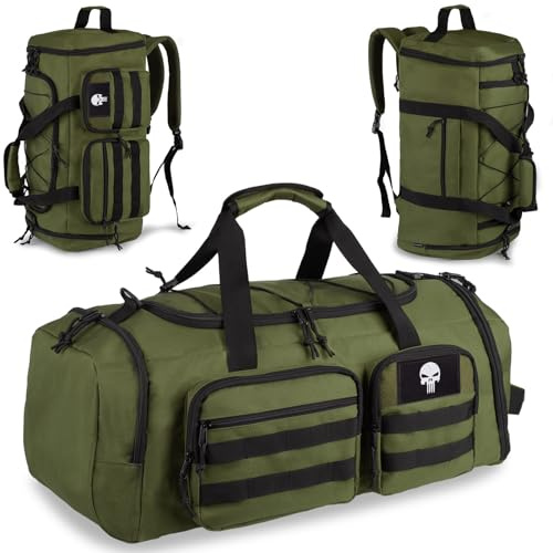 Bunnychic Taktische Tasche Herren 50L, 3-in-1 Sporttasche für Reisen | Taktische 3-in-1-Sporttasche mit separatem Schuhfach, wasserabweisend, ideal für Wochenendtrips, Sport und Reisen