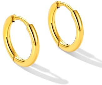 U7 boucles d'oreilles femme Petites Mini Créoles Dorées Acier Inoxydable 12mm Femme Fille Huggie Boucles Oreilles Doré créole petite or