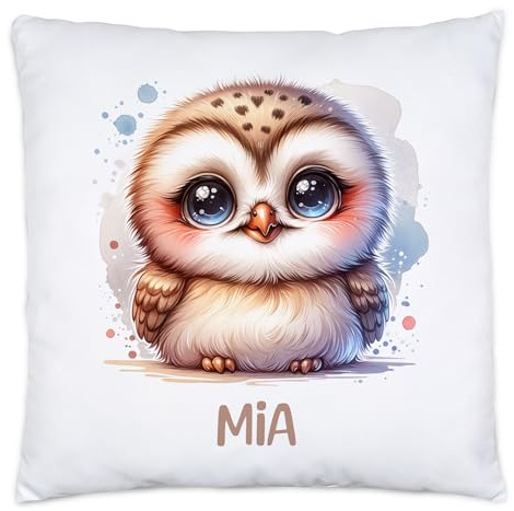 Kissen mit Waschbär für Kinder mit Namen Personalisiert | Kinderkissen mit Wunschname Kuschelkissen Waschbär-Motiv | Geschenk Mädchen Junge | Kinderzimmer Deko Dekokissen 40x40cm inkl. Füllung