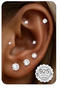 Diamday 5 Paar Ohrringe Silber 925 für Damen, Ohrstecker Silber 925, 5A+ 2-6 mm Zirkonia Ohrring Set Kleine Hypoallergene Sleeper Knorpel Helix für Mehrere Piercings Gold/Silber/Rosé
