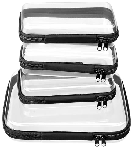 4 pcs Clear Zipper Pouches,Hard Shell Zipper Case, Toiletry Bag for Travel