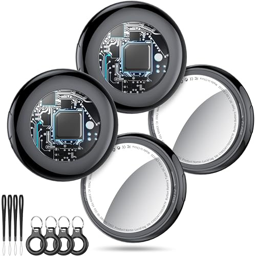 Tukio Localizador Smart Air Tag 4 Pack Negro, Localizador de Llaves Compatible con Find My App (Solo iOS), Buscador de Objetos para Llaves, Carteras, Equipaje, Mochila,Tracker Tag Batería Reemplazable