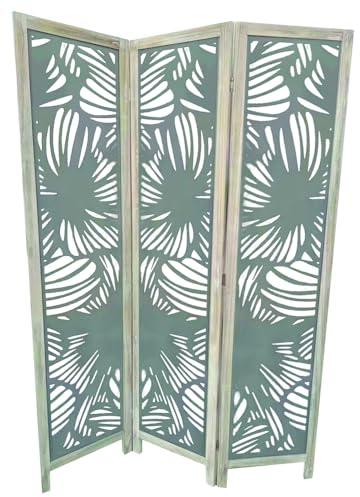 VERDELOOK | Paravento Palmy, Paravento Pieghevole con 3 Ante in Legno, 132x6 – H.170 cm, Grigio e Legno, Fantasia Astratta, Divisorio da Interno