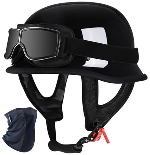 YHQUDGWT Casco Moto Aperto Leggero con Fodera Traspirante, Fibbia Rapida, Casco Scodella Uomo retrò, Omologato ECE, Casco Moto retrò Sicuro, per Donna Uomo, Motorino Cruiser Scooter