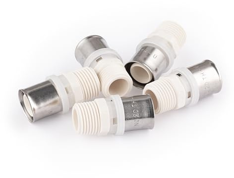 Racor multicapa PPSU para prensar macho 1/2 - Ø20 (5 racores) QUICK PLOMBERIE | perfiles de engaste TH y U | sistema anti-fugas LBP | 0 plomo | compatible con agua potable