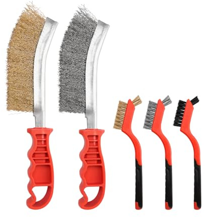 SI FANG 5 Stück Drahtbürste Messingbürste Klein Set für Rost | Reinigungsbürste Metall, Messing- oder Stahlbürste, 2 große + 3 kleine