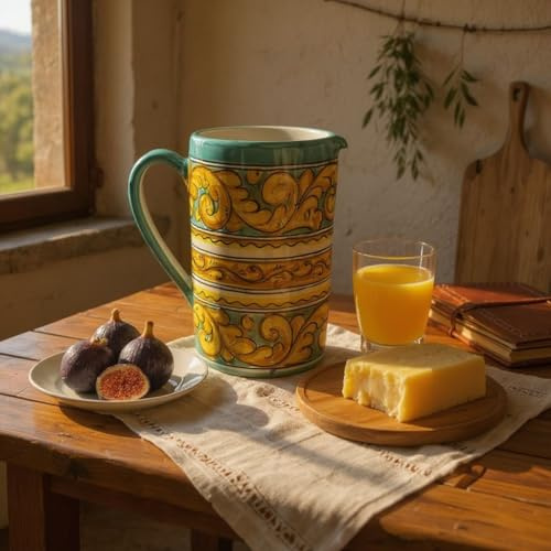 La Maison Unique: Brocca Caraffa Ceramica Vietri Vietrese Cilindrica Decoro Tradizionale Costiera Amalfitana 1,5lt Dipinta a Mano 1801251102
